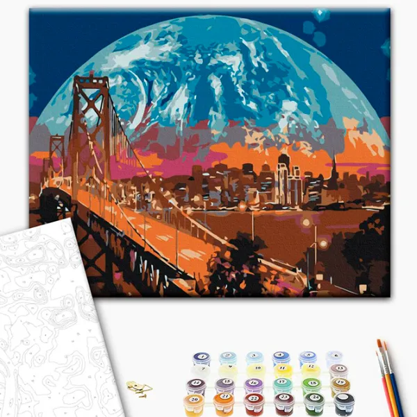 Pictură pe numere BrushMe Luna deasupra orașului San Francisco RBS8312FC 40 x 30 cm / Orizontală photo 3