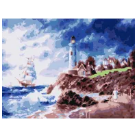 Pictură pe numere BrushMe Farul de pe insulă RBS22601FC 40 x 30 cm / Orizontală