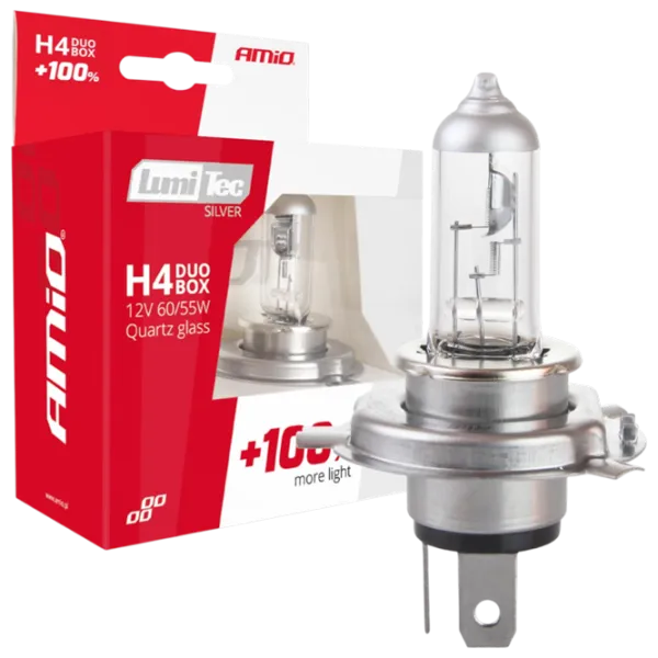 Lampă auto Amio LumiTec SILVER +100% Halogen / H4 / P43t / 60 - 55 W /  photo 1 Lampă auto Amio LumiTec SILVER +100% Halogen / H4 / P43t / 60 - 55 W /  photo 1