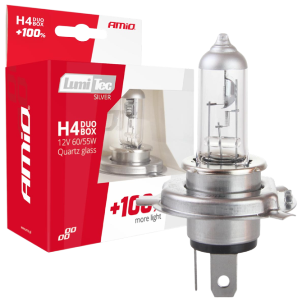 Lampă auto Amio LumiTec SILVER +100% Halogen / H4 / P43t / 60 - 55 W /  photo 1 Lampă auto Amio LumiTec SILVER +100% Halogen / H4 / P43t / 60 - 55 W /  photo 1
