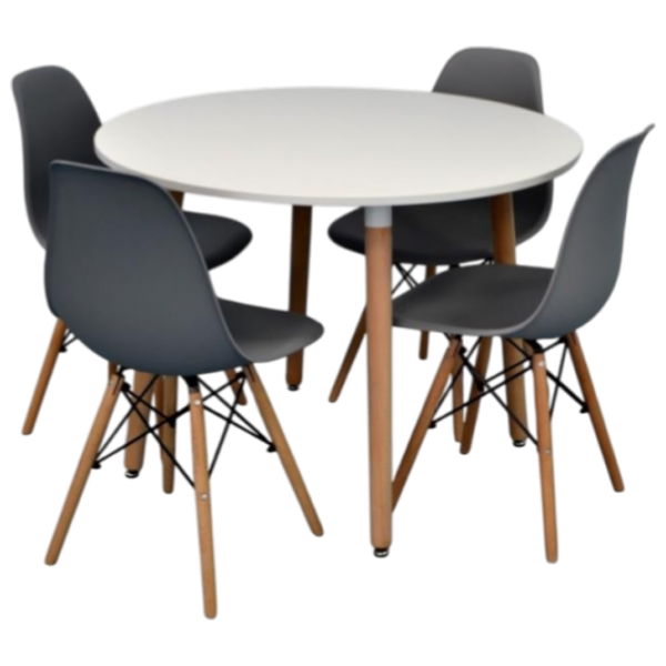 Set masă și scaune Evelin DT 402 - 1WO + 4 LC-021 Rotundă / PAL / Gray photo 1