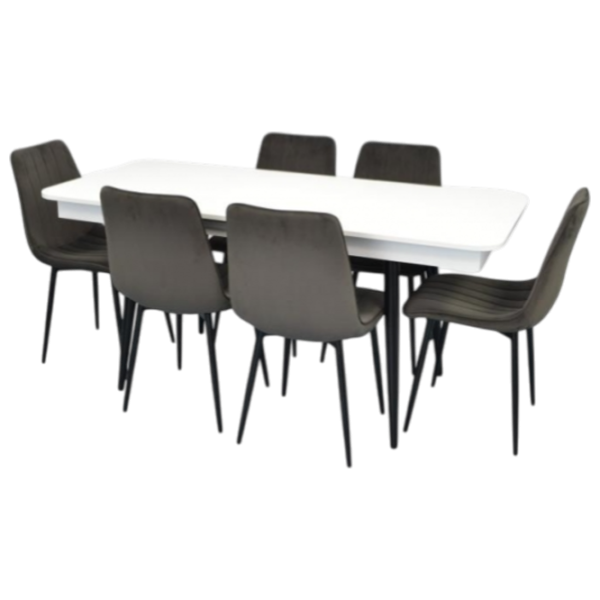 Обеденные стол со стульями Evelin DT 432-1R B + 6 XR-154B Прямоугольная / ДСП / Тёмно-серый photo 1