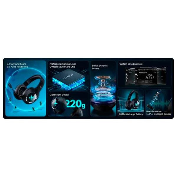 Căști Mchose G9 Pro Blue Black Fără fir/ Gaming photo 4 Căști Mchose G9 Pro Blue Black Fără fir/ Gaming photo 4