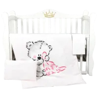 Lenjerie de pat pentru copii PernaMea Teddy Love (100468/9) Bumbac/ Pink White