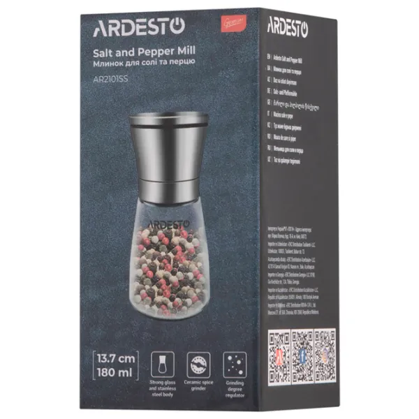 Мельница для соли и перца Ardesto AR2101SS Роторный нож / 180 г / Серебряный photo 4