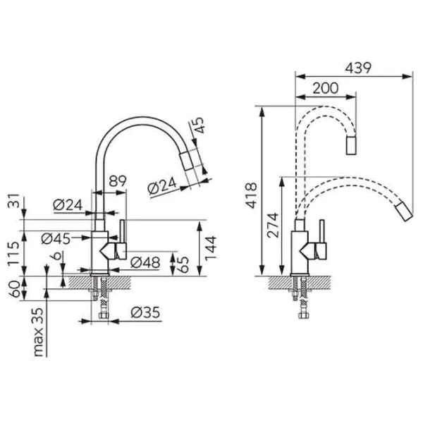 Baterie pentru bucătărie Ferro BZA4BSSGM Mono comandă / extractibilă / Alamă / Black photo 5