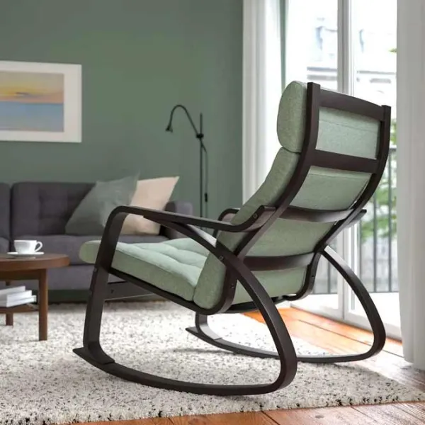 Fotoliu balansoar Ikea Poang Brown Light Green photo 3