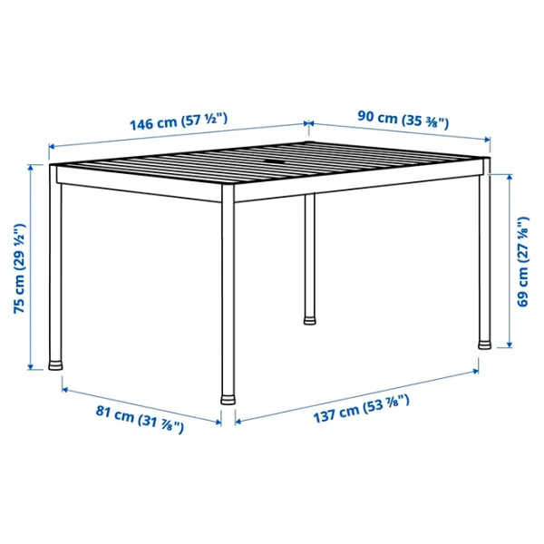 Masă de grădină Ikea Segeron Dreptunghiular / White Gray photo 4