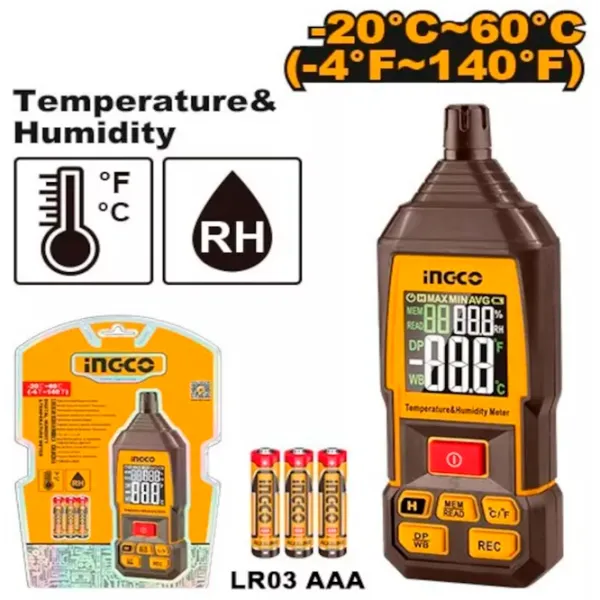 Termohigrometru digital Electronic INGCO HETHT031 Industrial / °C / Black photo 1