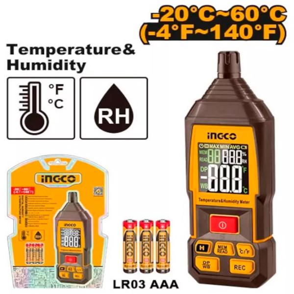 Termohigrometru digital Electronic INGCO HETHT031 Industrial / °C / Black photo 1