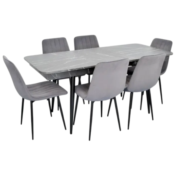 Set masă și scaune Evelin 432-3R B + 6 XR-154B Dreptunghiulară / PAL / Gray photo 1