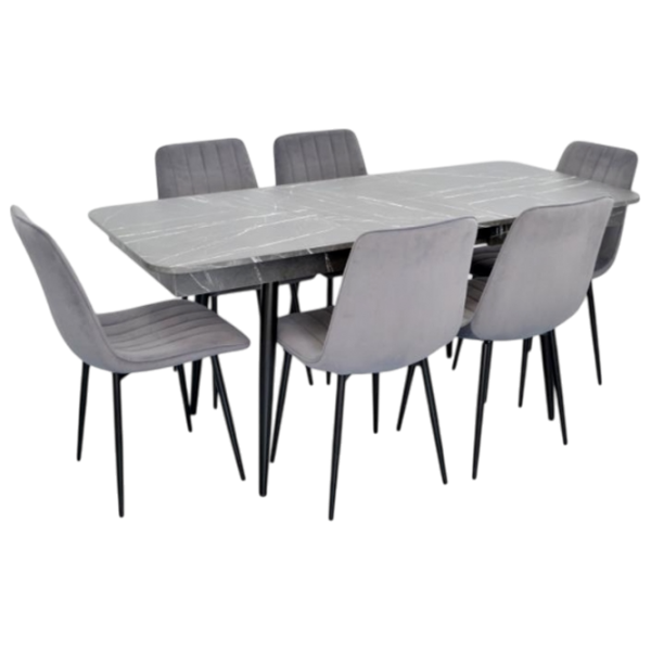 Set masă și scaune Evelin 432-3R B + 6 XR-154B Dreptunghiulară / PAL / Gray photo 1