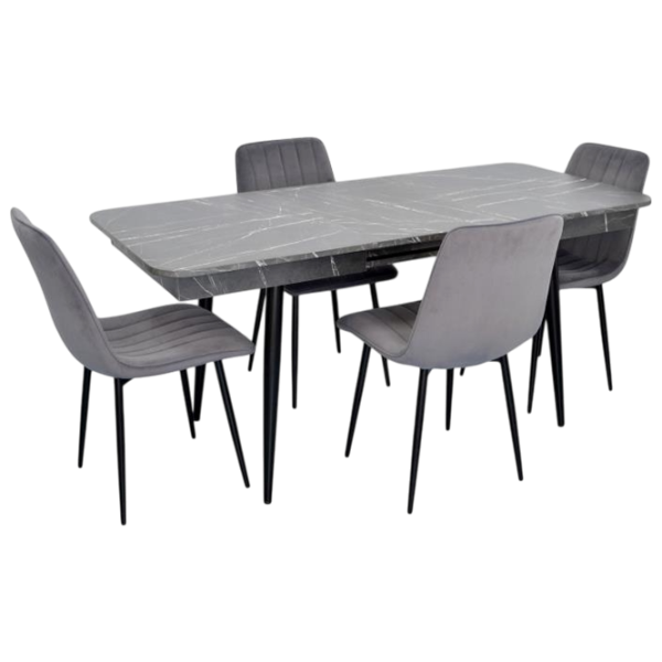 Set masă și scaune Evelin 432-3R B + 4 XR-154B Dreptunghiulară / PAL / Gray photo 2