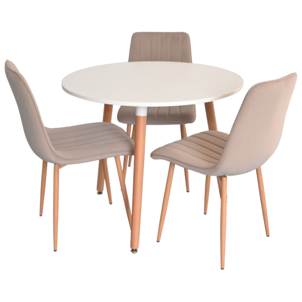 Set masă și scaune Evelin 404-1 + 3 XR-154WO Rotundă / PAL / Beige photo 1