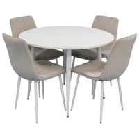 Обеденные стол со стульями Evelin 402-5WH + 4 XR-154 Круглая / ДСП / Светло Серый