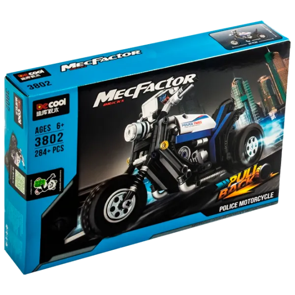 Constructor DeCool Pull Back Police Motorbike Motocicletă/ Black photo 1