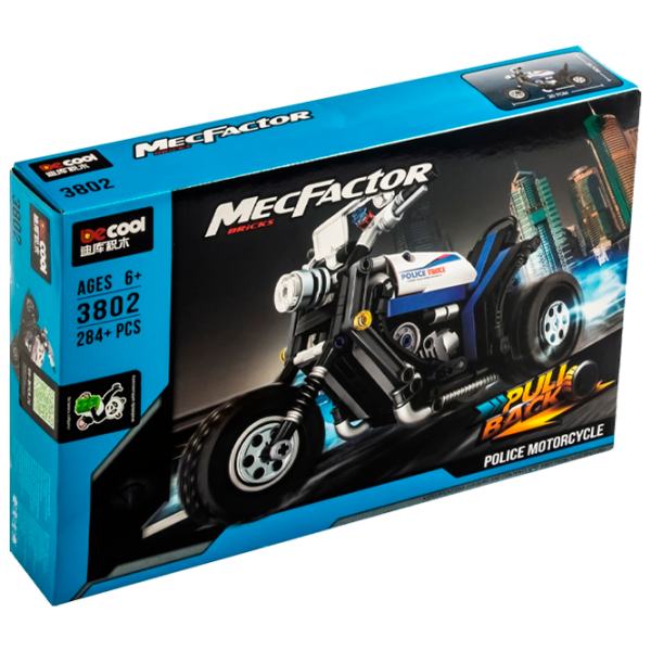 Constructor DeCool Pull Back Police Motorbike Motocicletă/ Black photo 1