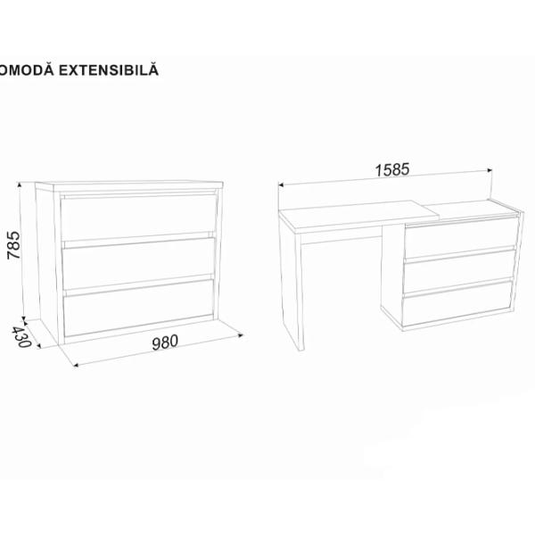 Comodă Ambianta Extensibila 78.5 x 98 x 43 / PAL / Alb photo 3