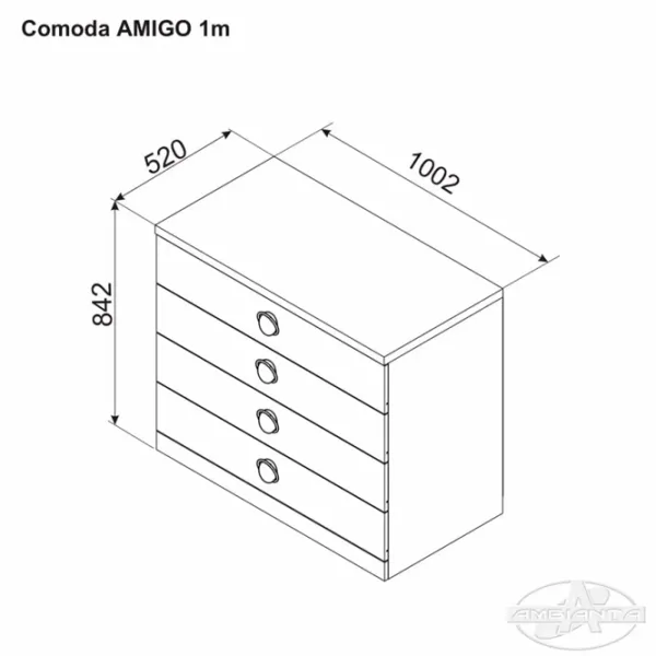 Comodă Ambianta AMIGO 1.0 m 84.2 x 100.2 x 52 / PAL / Gray photo 4