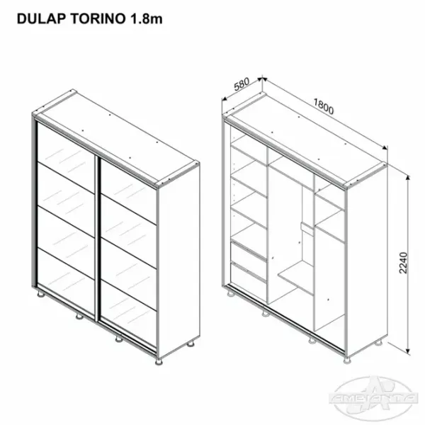 Dulap Ambianta Torino 180 x 58 x 224 / DSP / Grafit photo 3 Dulap Ambianta Torino 180 x 58 x 224 / DSP / Grafit photo 3