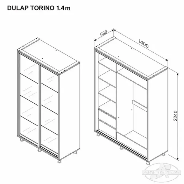 Шкаф Ambianta Torino 140 x 58см x 224 / ДСП / Fungo photo 3 Шкаф Ambianta Torino 140 x 58см x 224 / ДСП / Fungo photo 3