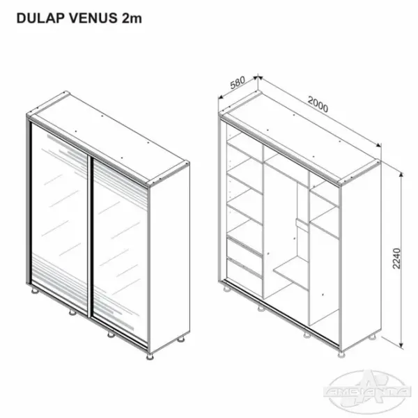 Шкаф Ambianta Venus 200 x 58см x 224 / ДСП / Дуб артисан photo 3