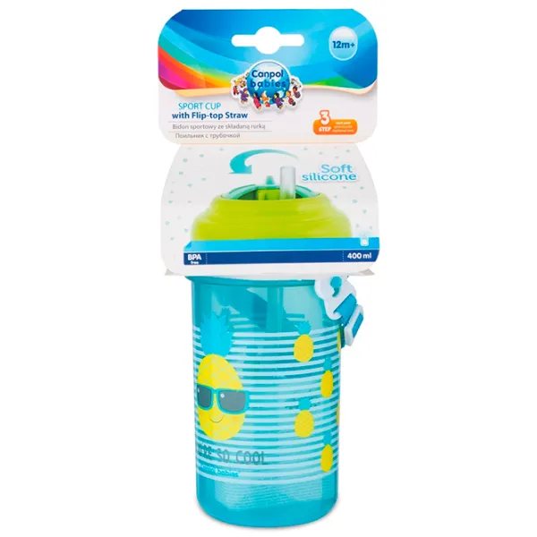 Sticluță cu pai Canpol Babies 4/102 0.4l 12 luni / Silicon / Blue photo 2