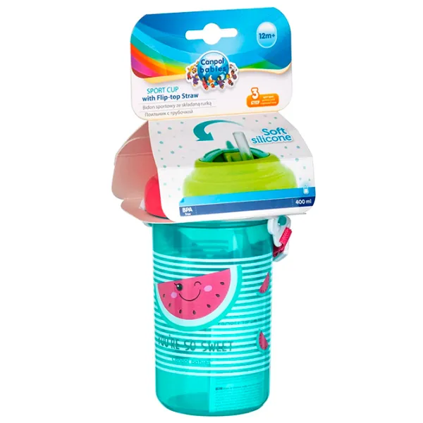 Sticluță cu pai Canpol Babies 4/102 0.4l 12 luni / Silicon / Blue photo 4