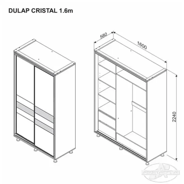 Шкаф Ambianta Cristal 160 x 58см x 224 / ДСП / Fungo photo 2 Шкаф Ambianta Cristal 160 x 58см x 224 / ДСП / Fungo photo 2