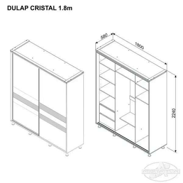 Шкаф Ambianta Cristal 180 x 58см x 224 / ДСП / Fungo photo 3 Шкаф Ambianta Cristal 180 x 58см x 224 / ДСП / Fungo photo 3