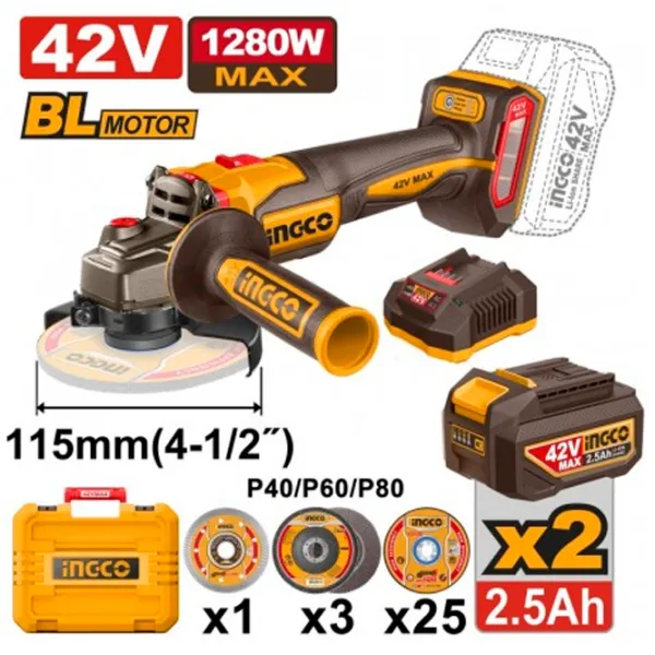 Polizor INGCO CAGLI4128112 Unghiular / / Black photo 1