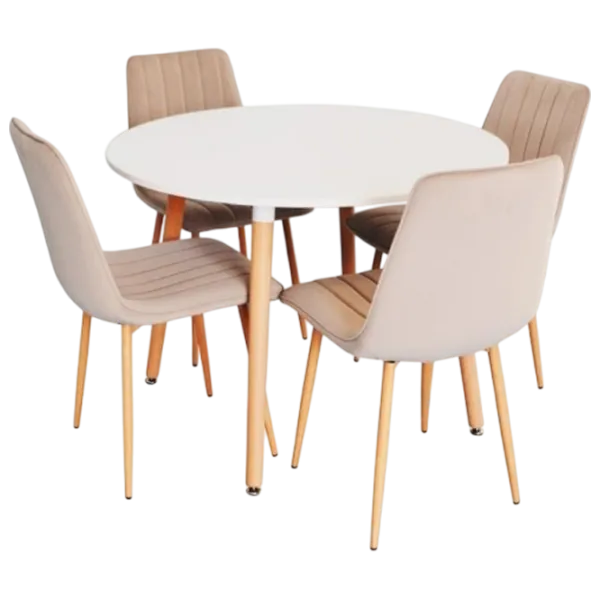 Обеденные стол со стульями Evelin DT 402 - 1WO + 4 XR-154WO Круглая / ДСП / Light Beige photo 1