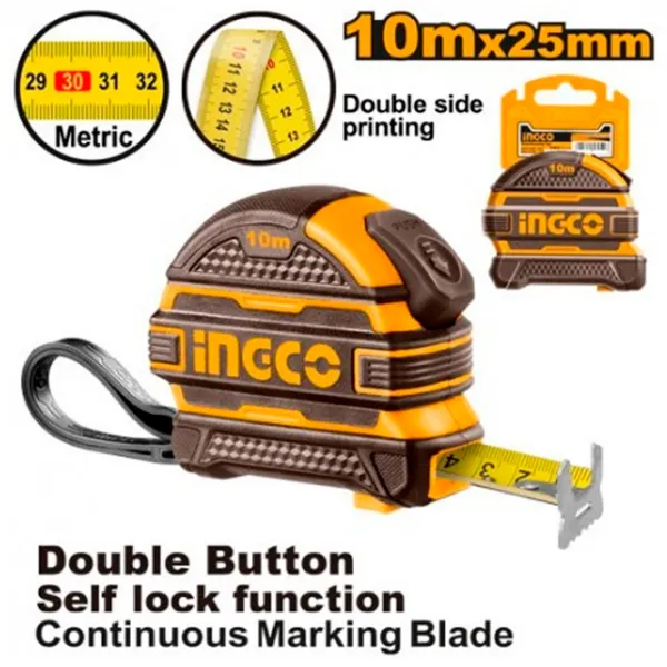 Рулетка INGCO HSMT081025-1 10 м / Черный photo 1