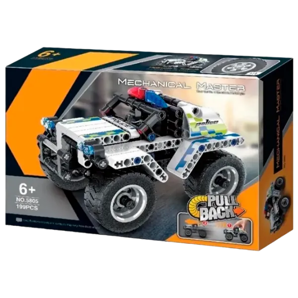 Constructor XTech Pull Back Police Car Mașină/ White photo 1