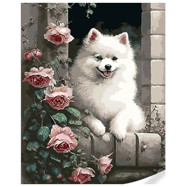 Картина по номерам Strateg Щенки на подоконнике GS1630 50 x 40 см / Вертикальная photo 1