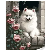 Картина по номерам Strateg Щенки на подоконнике GS1630 50 x 40 см / Вертикальная