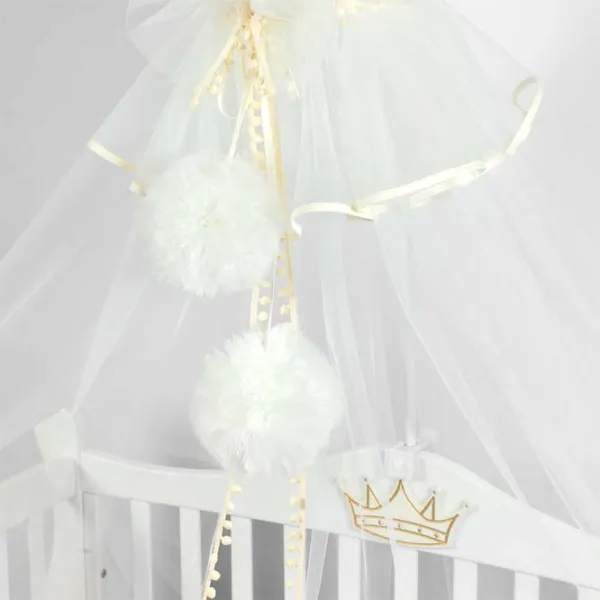 Baldachin pentru pătuț PernaMea Premium Pompom Ivory / Poliester photo 2