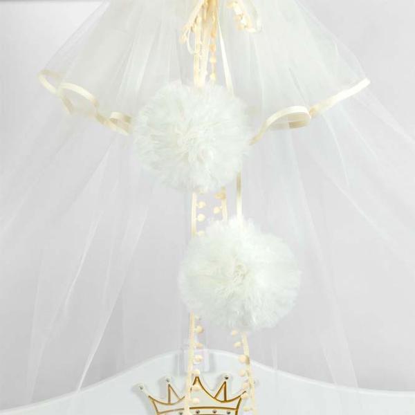 Baldachin pentru pătuț PernaMea Premium Pompom Ivory / Poliester photo 3
