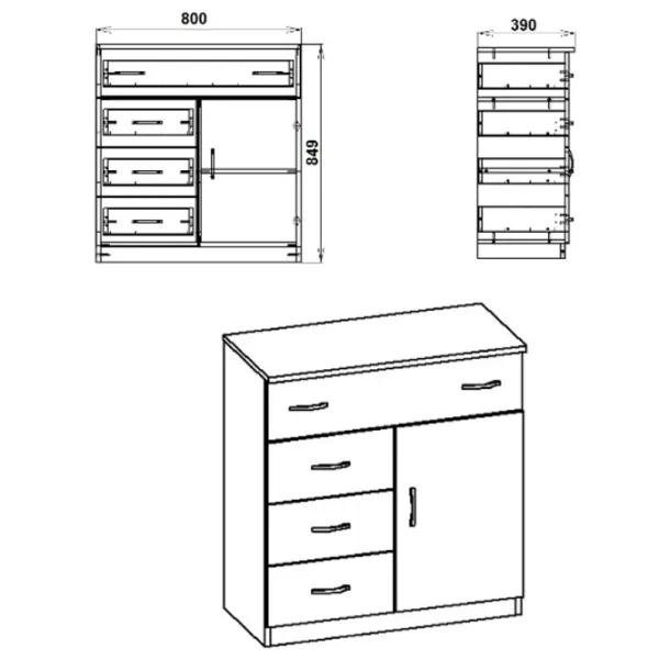 Комод KompaniT 1-3-1 84.9 x 80 x 39см / ЛДСП / Ателье Светлый photo 2