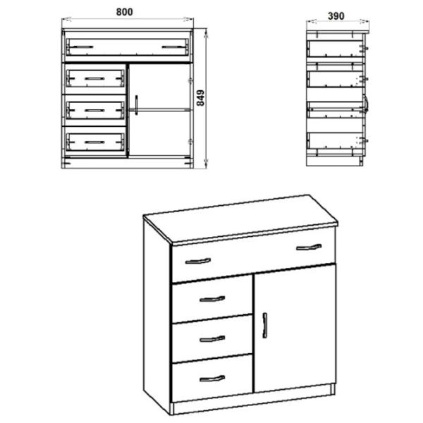 Комод KompaniT 1-3-1 84.9 x 80 x 39см / ЛДСП / Ателье Светлый photo 2