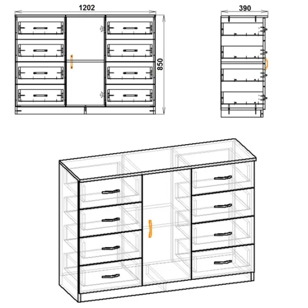 Комод KompaniT 8+1 85 x 120.2 x 39см / ЛДСП / Ателье Светлый photo 2