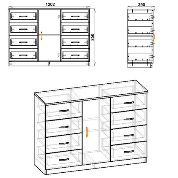 Комод KompaniT 8+1 85 x 120.2 x 39см / ЛДСП / Ателье Светлый photo 2