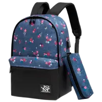 Ghiozdan pentru copii 4Play JMS  / Black Blue Flowers / 