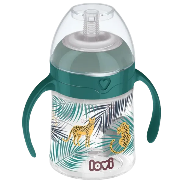 Sticluță cu pai Lovi Jungle Vibes 0.15l 6 luni / Silicon / Green photo 1