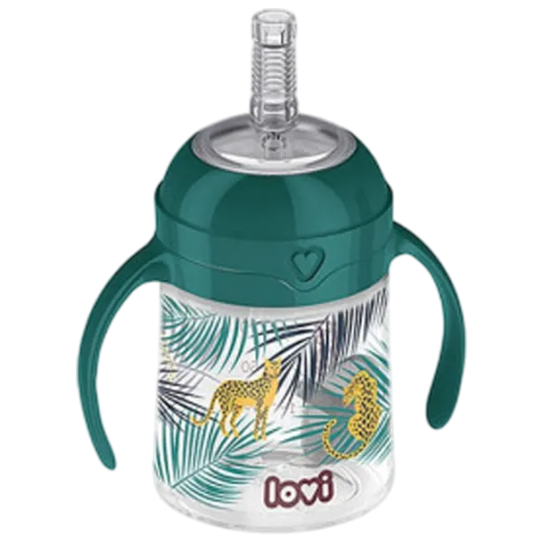 Sticluță cu pai Lovi Jungle Vibes 0.15l 6 luni / Silicon / Green photo 2
