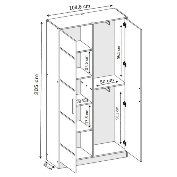 Dulap Prime Furniture Eden 3 SZ2DE 104.8 x 39 x 205 / PAL / Alb photo 4