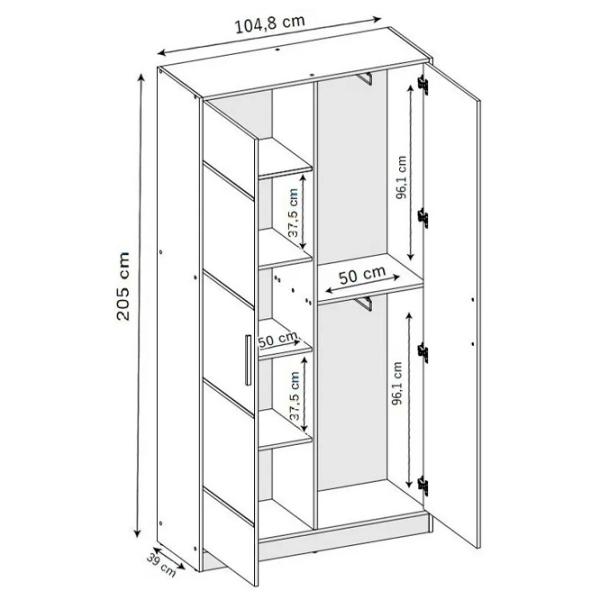Dulap Prime Furniture Eden 3 SZ2DE 104.8 x 39 x 205 / PAL / Alb photo 4