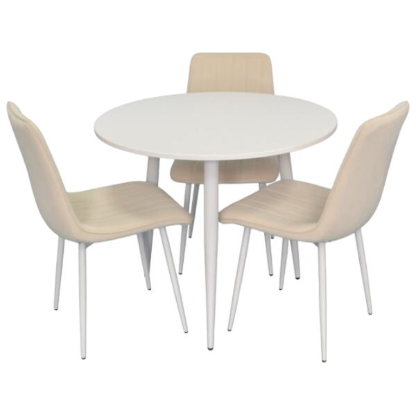 Set masă și scaune Evelin DT 404-5WH + 3 XR-154Wh Rotundă / PAL / White photo 1