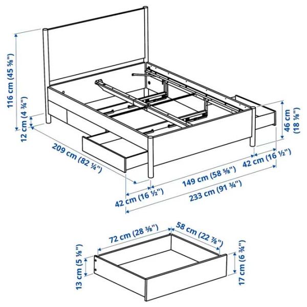 Кровать Ikea Tonstad/Lindbaden 4 140 x 200 см / Массив / Коричневый photo 9
