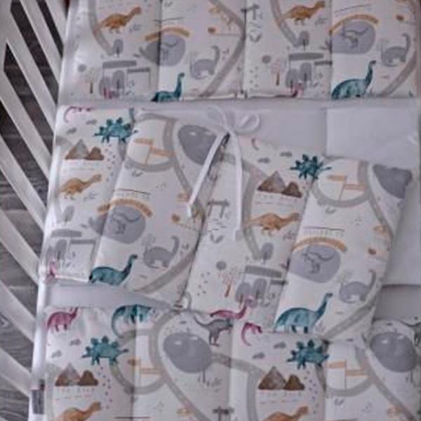 Barieră pentru pătuț Veres Dinosauri pe drum White / Bumbac photo 2